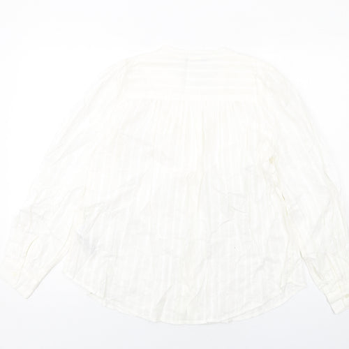Marks and Spencer Womens White Cotton Basic Button-Up Size 8 Round Neck