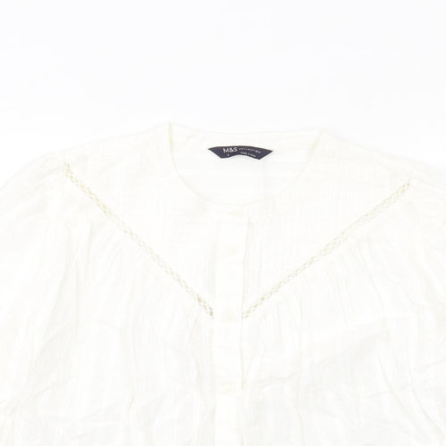 Marks and Spencer Womens White Cotton Basic Button-Up Size 8 Round Neck