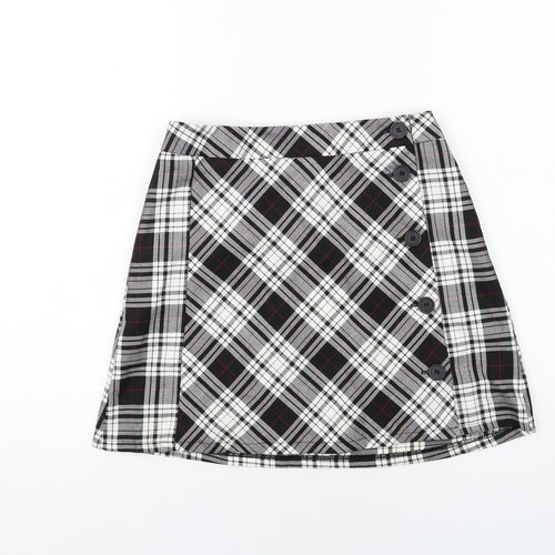 Cooperative Womens Black Plaid Viscose Mini Skirt Size S Button