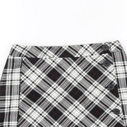 Cooperative Womens Black Plaid Viscose Mini Skirt Size S Button