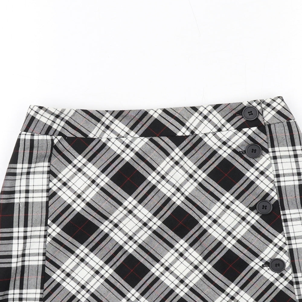 Cooperative Womens Black Plaid Viscose Mini Skirt Size S Button