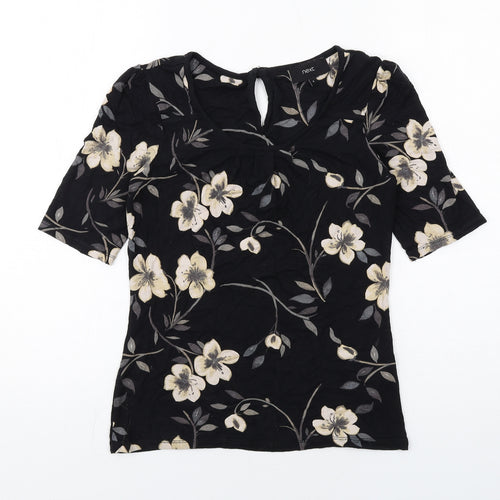 NEXT Womens Black Floral Viscose Basic T-Shirt Size 6 Scoop Neck