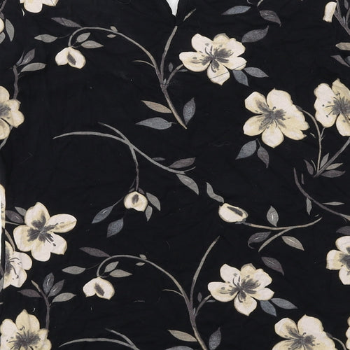 NEXT Womens Black Floral Viscose Basic T-Shirt Size 6 Scoop Neck