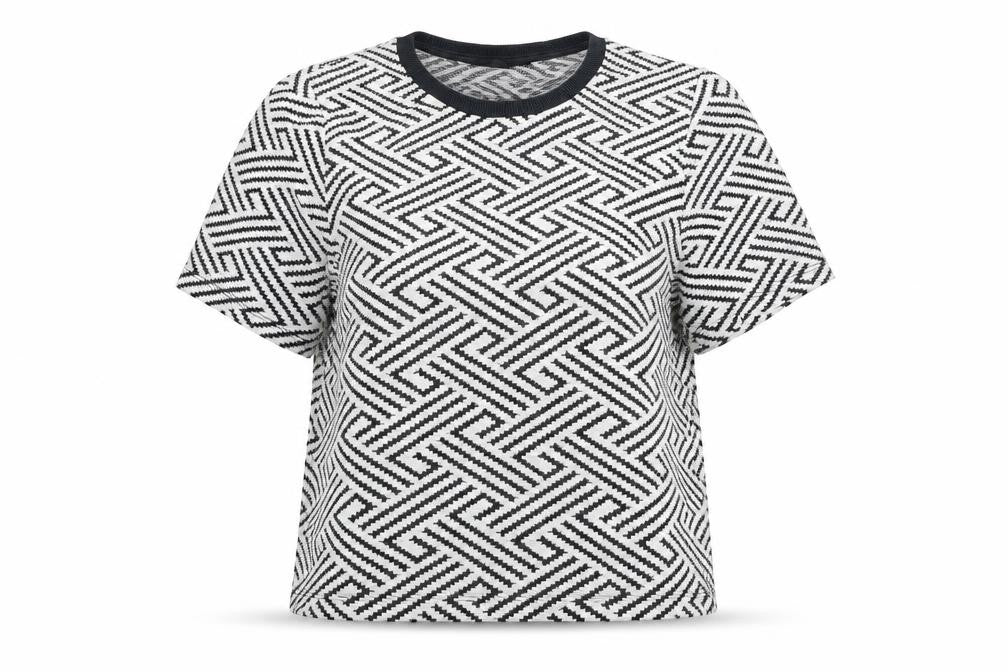 Front view of Topshop women’s white geometric cotton basic t-shirt, size UK 4, round neck