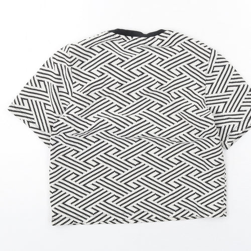 Topshop Womens White Geometric Cotton Basic T-Shirt Size 4 Round Neck