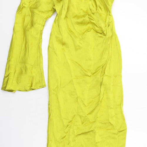 Zara Womens Yellow Viscose Bodycon Size L One Shoulder Zip