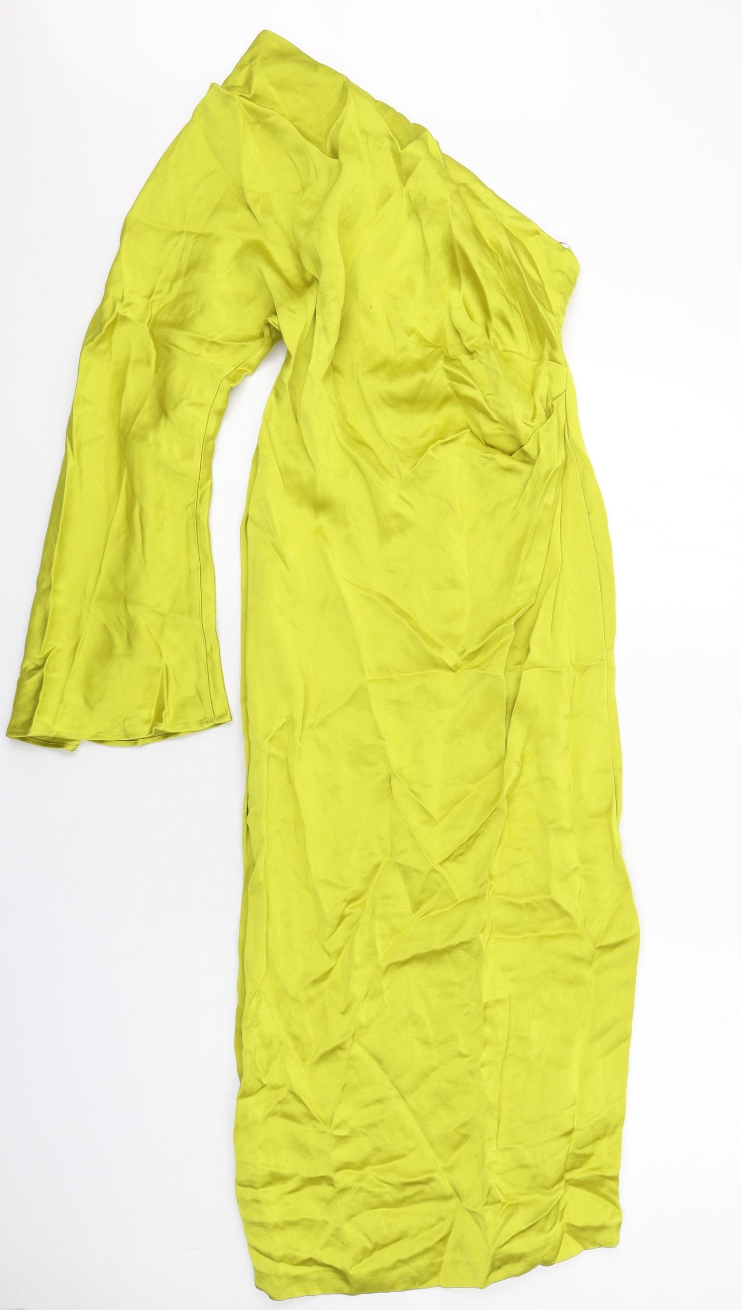 Zara Womens Yellow Viscose Bodycon Size L One Shoulder Zip
