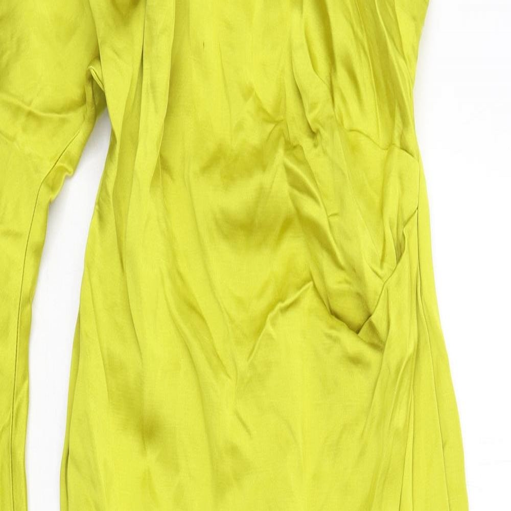 Zara Womens Yellow Viscose Bodycon Size L One Shoulder Zip