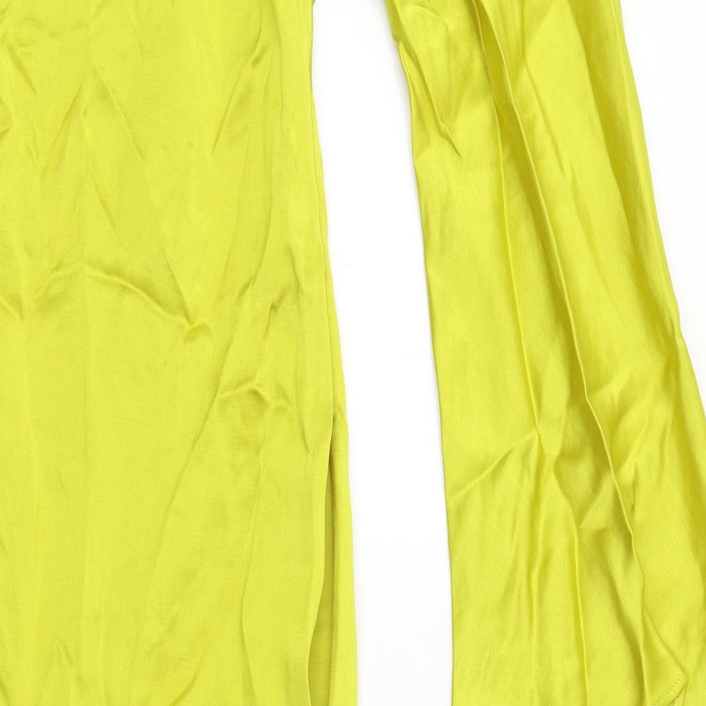 Zara Womens Yellow Viscose Bodycon Size L One Shoulder Zip