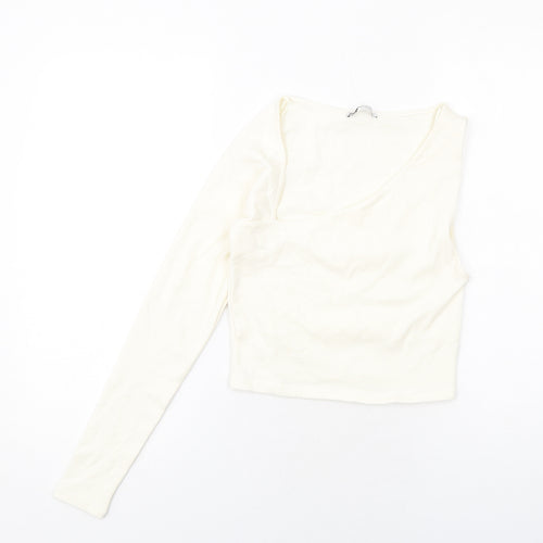 Zara Womens Ivory Cotton Basic Tank Size L V-Neck - Asymmetric Neckline