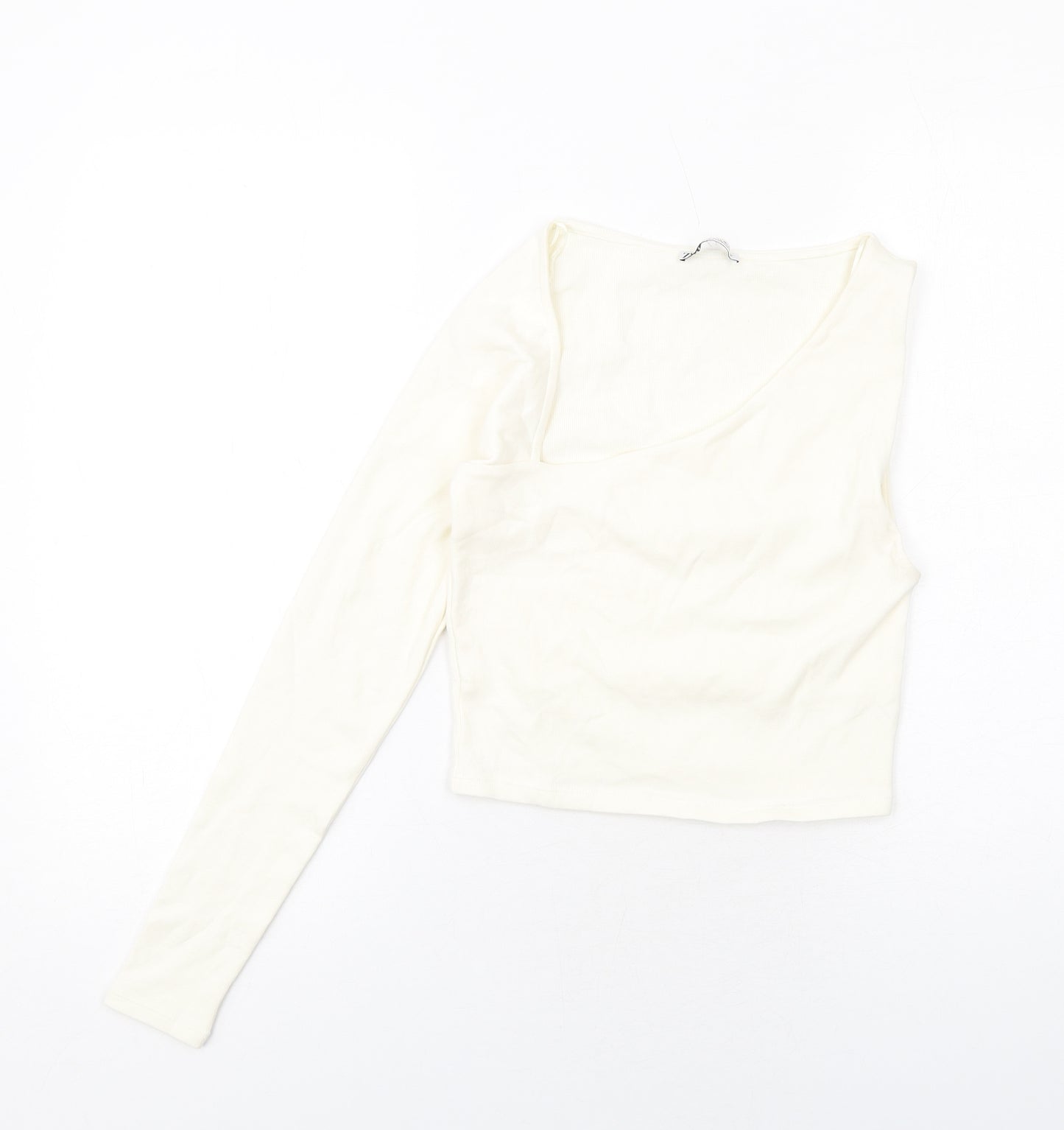 Zara Womens Ivory Cotton Basic Tank Size L V-Neck - Asymmetric Neckline