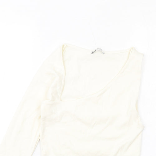 Zara Womens Ivory Cotton Basic Tank Size L V-Neck - Asymmetric Neckline