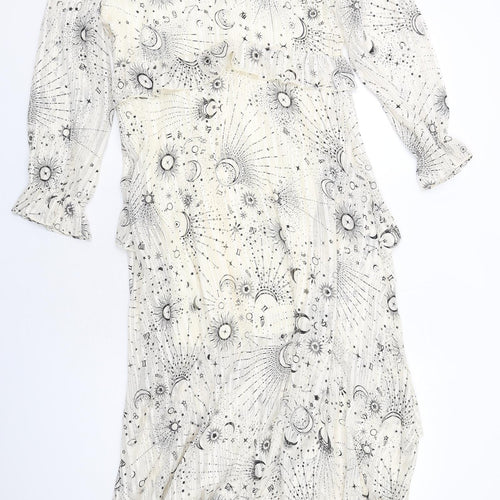 New Look Womens Ivory Geometric Polyester A-Line Size 14 V-Neck Zip - Moon Constellations