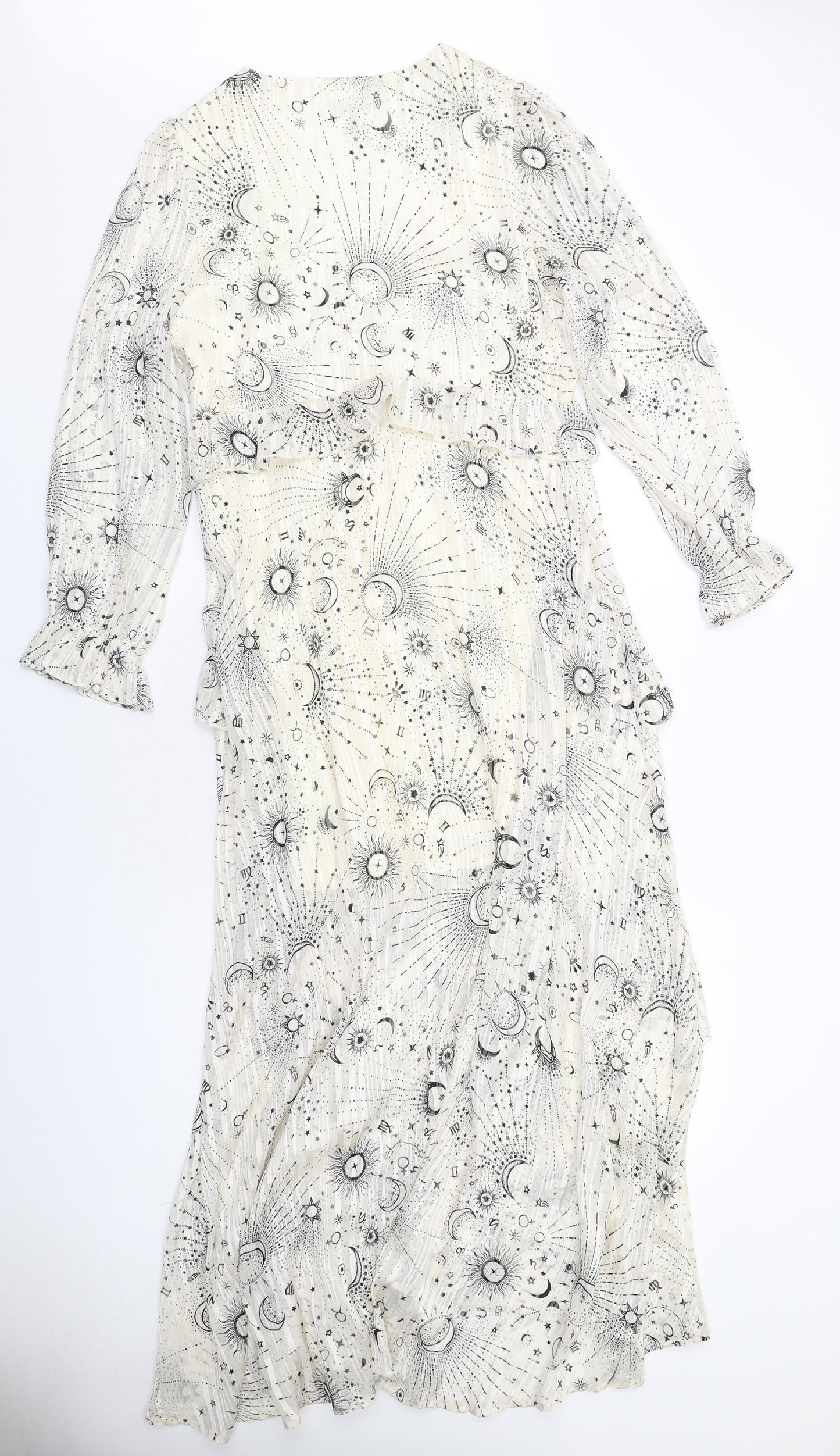 New Look Womens Ivory Geometric Polyester A-Line Size 14 V-Neck Zip - Moon Constellations