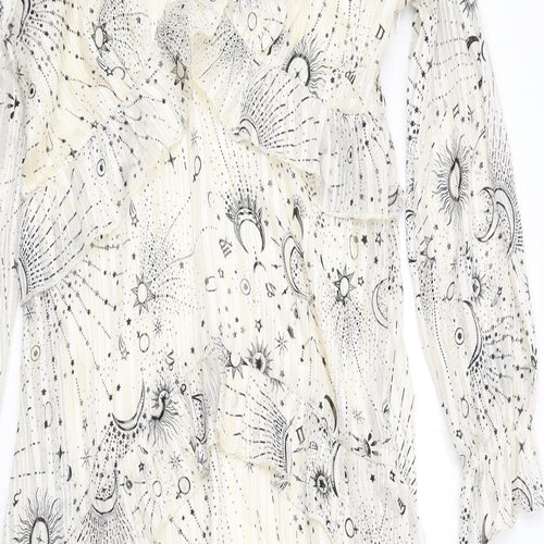 New Look Womens Ivory Geometric Polyester A-Line Size 14 V-Neck Zip - Moon Constellations