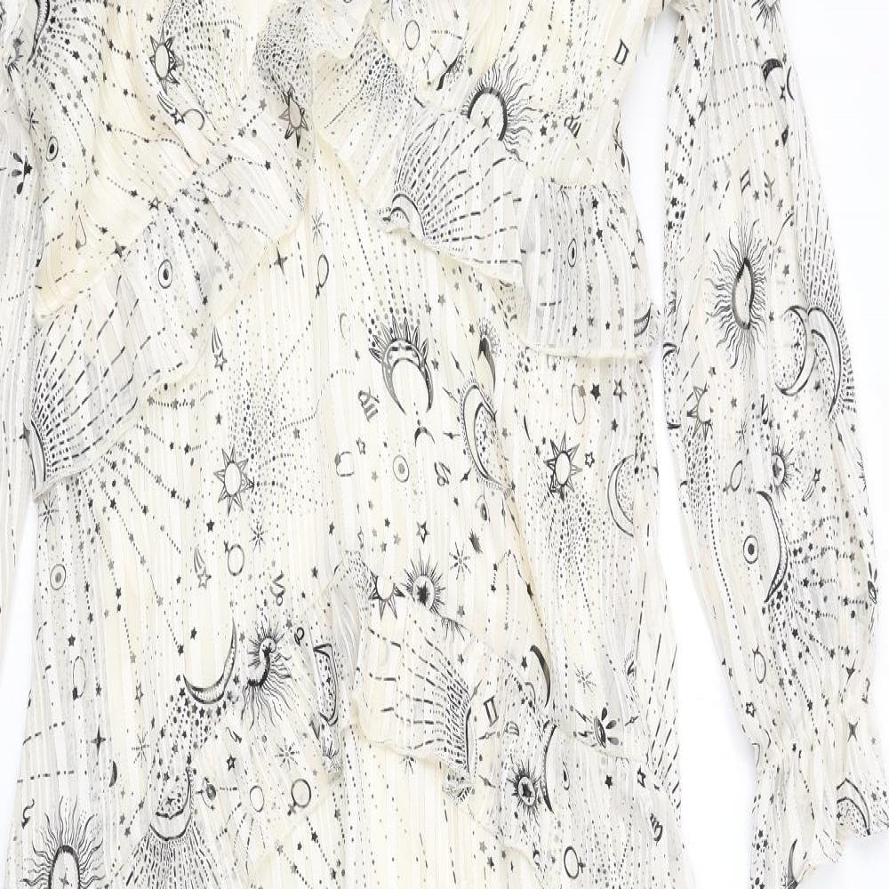 New Look Womens Ivory Geometric Polyester A-Line Size 14 V-Neck Zip - Moon Constellations