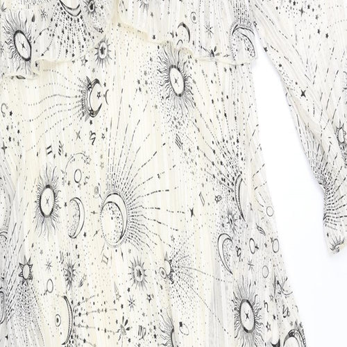 New Look Womens Ivory Geometric Polyester A-Line Size 14 V-Neck Zip - Moon Constellations