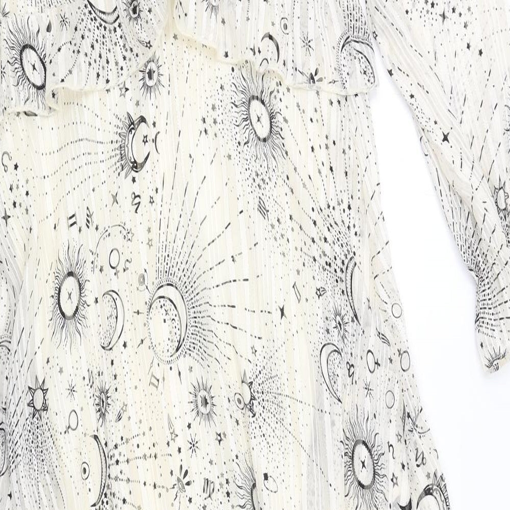 New Look Womens Ivory Geometric Polyester A-Line Size 14 V-Neck Zip - Moon Constellations