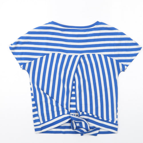 Marks and Spencer Womens Blue Striped Polyester Basic T-Shirt Size 10 Round Neck