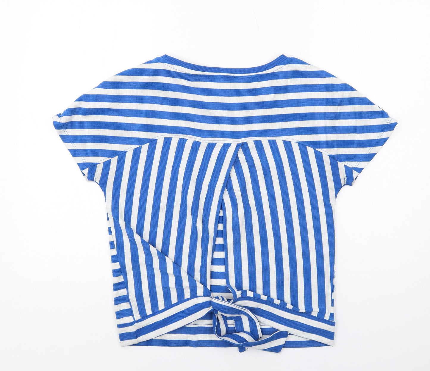 Marks and Spencer Womens Blue Striped Polyester Basic T-Shirt Size 10 Round Neck
