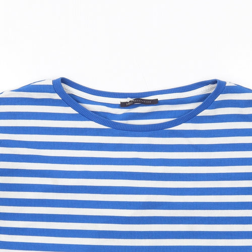 Marks and Spencer Womens Blue Striped Polyester Basic T-Shirt Size 10 Round Neck