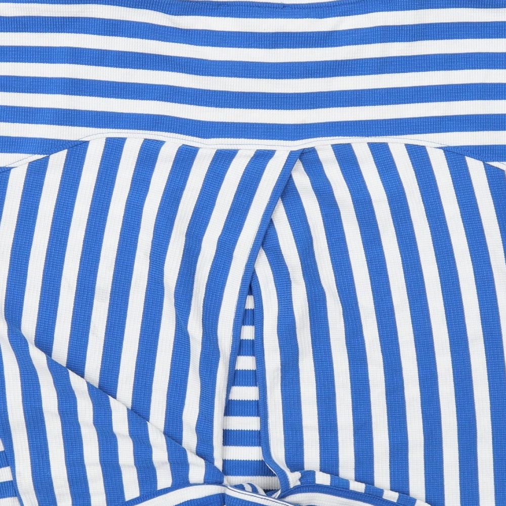 Marks and Spencer Womens Blue Striped Polyester Basic T-Shirt Size 10 Round Neck