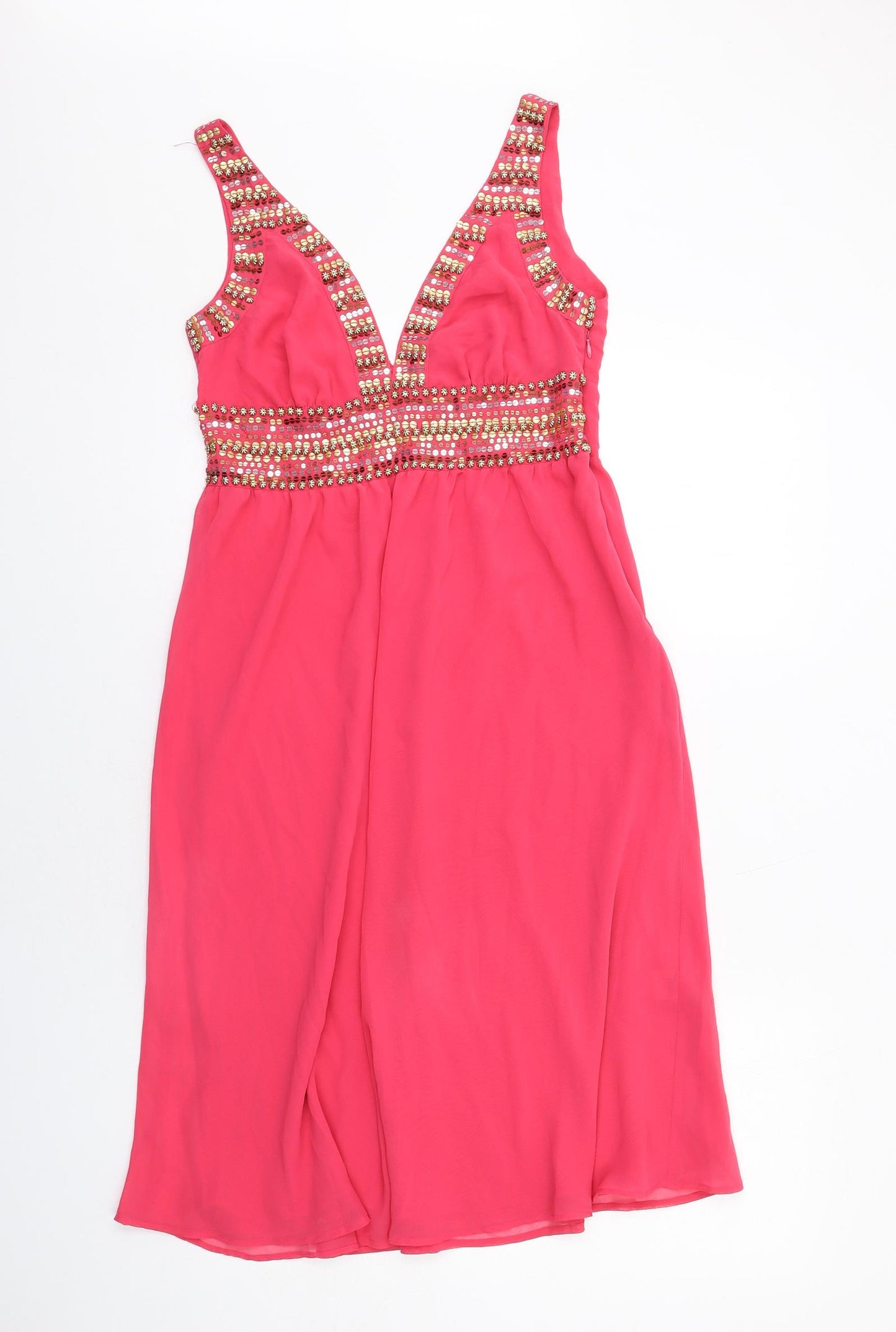 Bay Womens Pink Polyester Tank Dress Size 10 V-Neck Zip