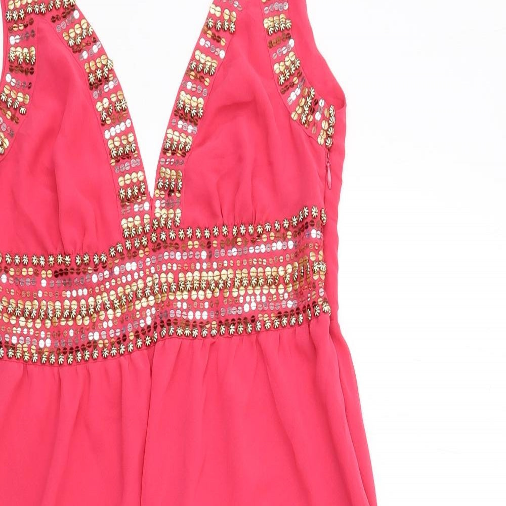 Bay Womens Pink Polyester Tank Dress Size 10 V-Neck Zip