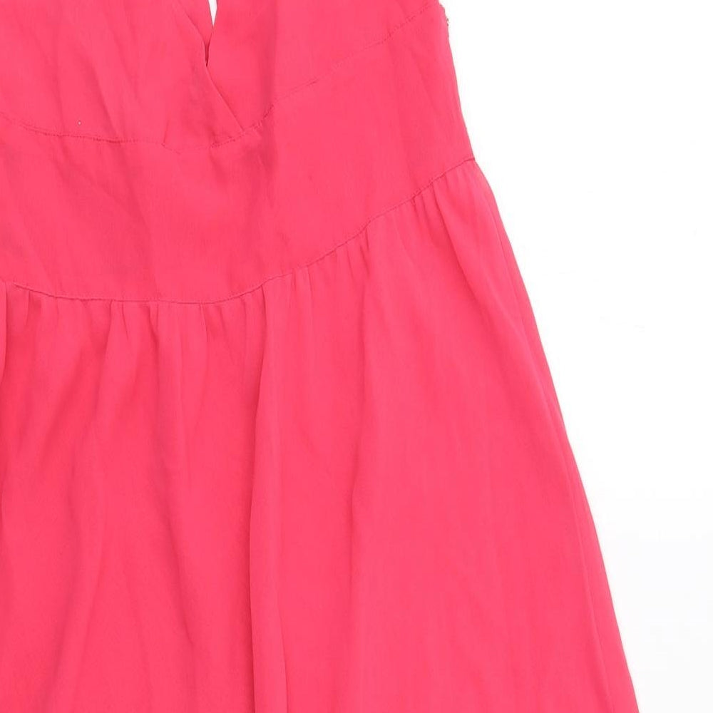 Bay Womens Pink Polyester Tank Dress Size 10 V-Neck Zip