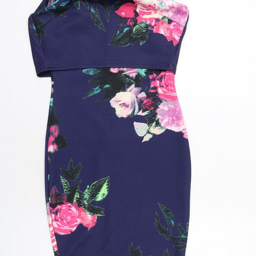 AX Paris Womens Blue Floral Polyester Shift Size 8 Round Neck