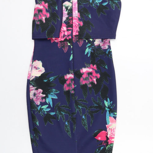 AX Paris Womens Blue Floral Polyester Shift Size 8 Round Neck