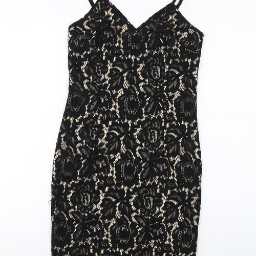AX Paris Womens Black Polyester Shift Size 10 V-Neck Zip