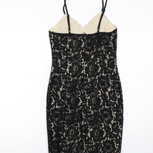 AX Paris Womens Black Polyester Shift Size 10 V-Neck Zip