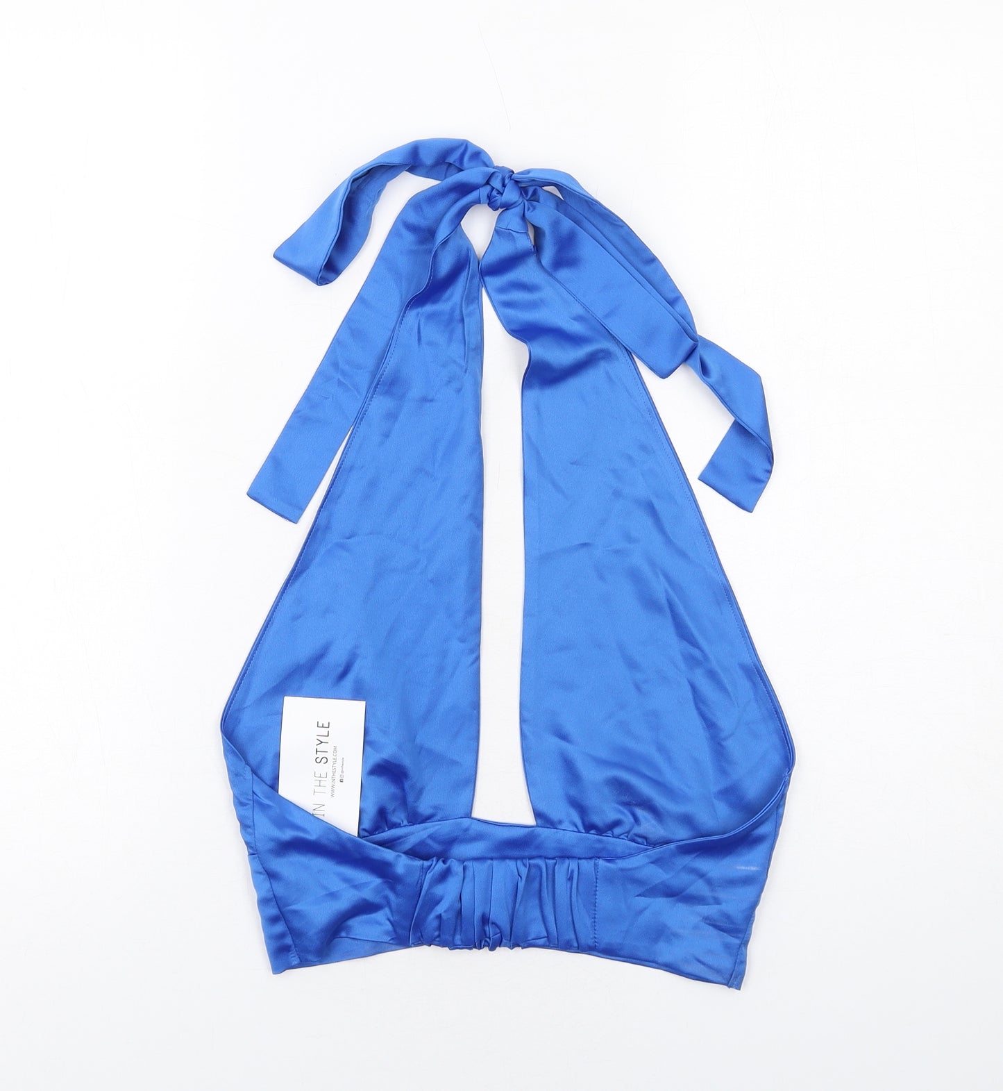 In the Style Womens Blue Polyester Cropped Tank Size 10 Halter - Open Back