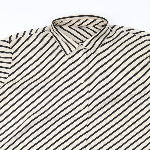 H&M Womens Ivory Striped Polyester Basic Button-Up Size L Collared