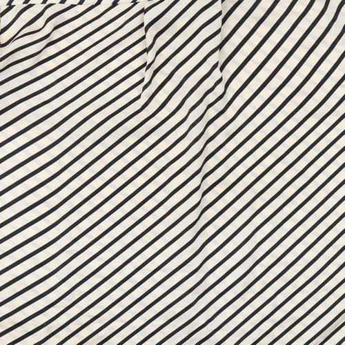 H&M Womens Ivory Striped Polyester Basic Button-Up Size L Collared