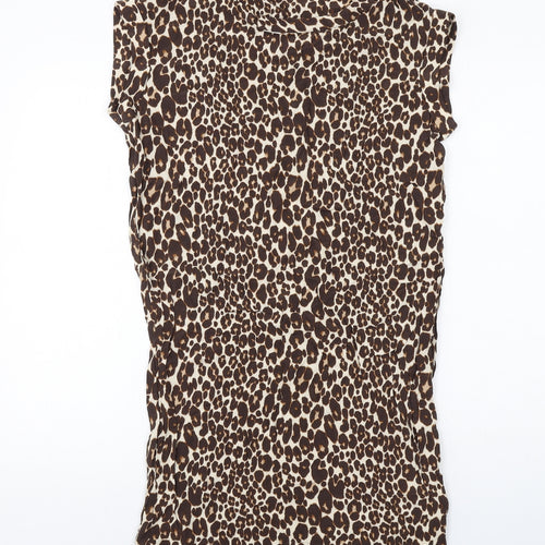 NEXT Womens Beige Animal Print Viscose T-Shirt Dress Size 8 Round Neck Pullover - Leopard Print