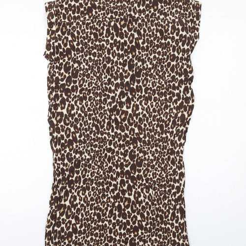 NEXT Womens Beige Animal Print Viscose T-Shirt Dress Size 8 Round Neck Pullover - Leopard Print