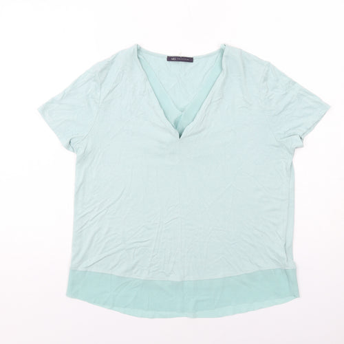 Marks and Spencer Womens Green Viscose Basic T-Shirt Size 12 V-Neck