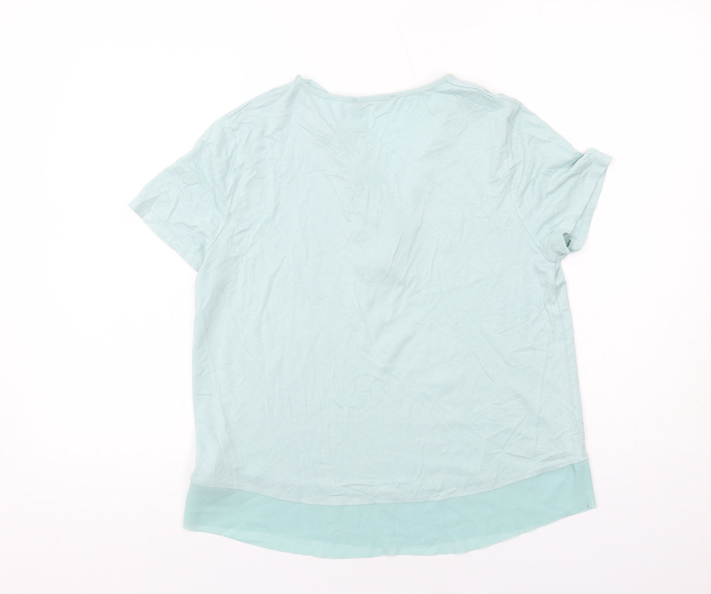 Marks and Spencer Womens Green Viscose Basic T-Shirt Size 12 V-Neck