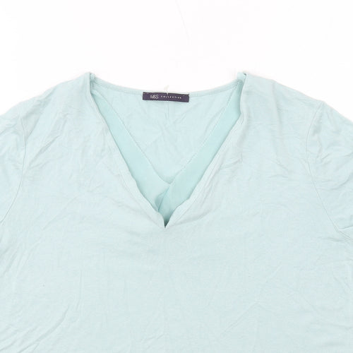 Marks and Spencer Womens Green Viscose Basic T-Shirt Size 12 V-Neck