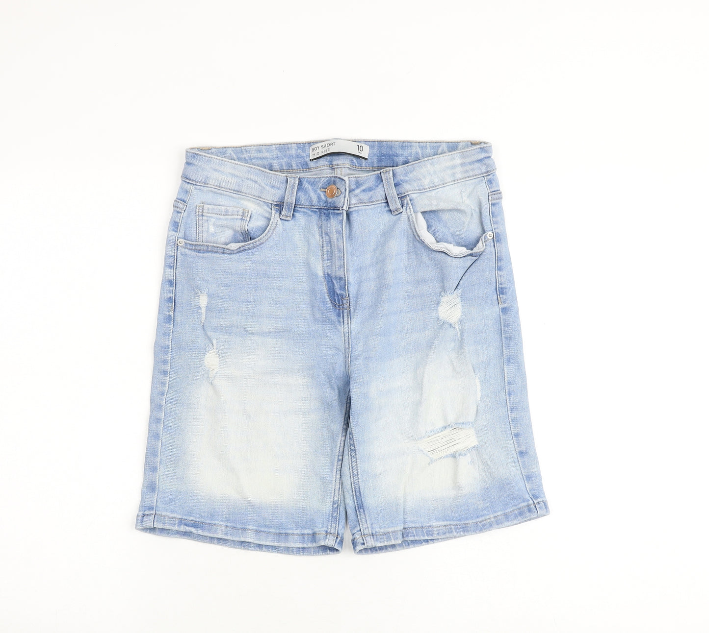 NEXT Womens Blue Cotton Boyfriend Shorts Size 10 L9 in Regular Zip - Distressed