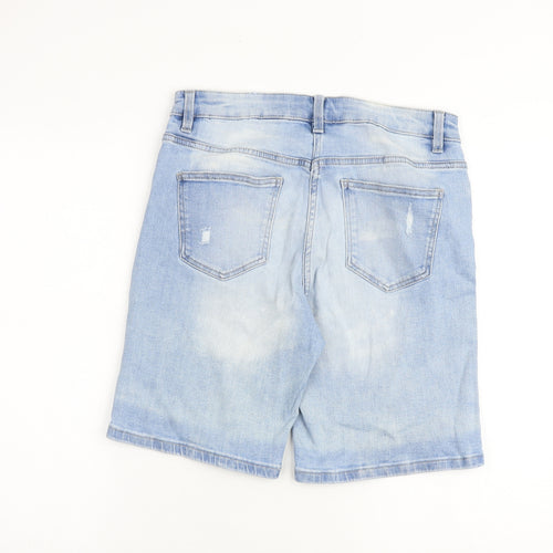 NEXT Womens Blue Cotton Boyfriend Shorts Size 10 L9 in Regular Zip - Distressed