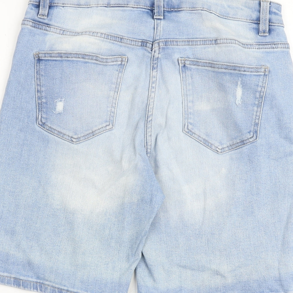 NEXT Womens Blue Cotton Boyfriend Shorts Size 10 L9 in Regular Zip - Distressed