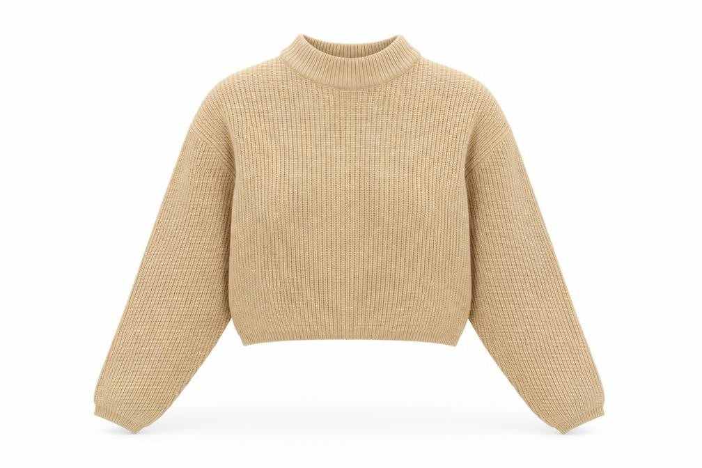 Front view of H&M women’s brown mock neck acrylic jumper, size S