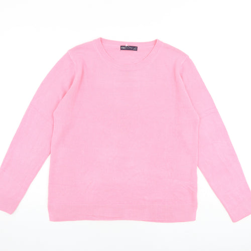 Marks and Spencer Womens Pink Round Neck Acrylic Pullover Jumper Size 14