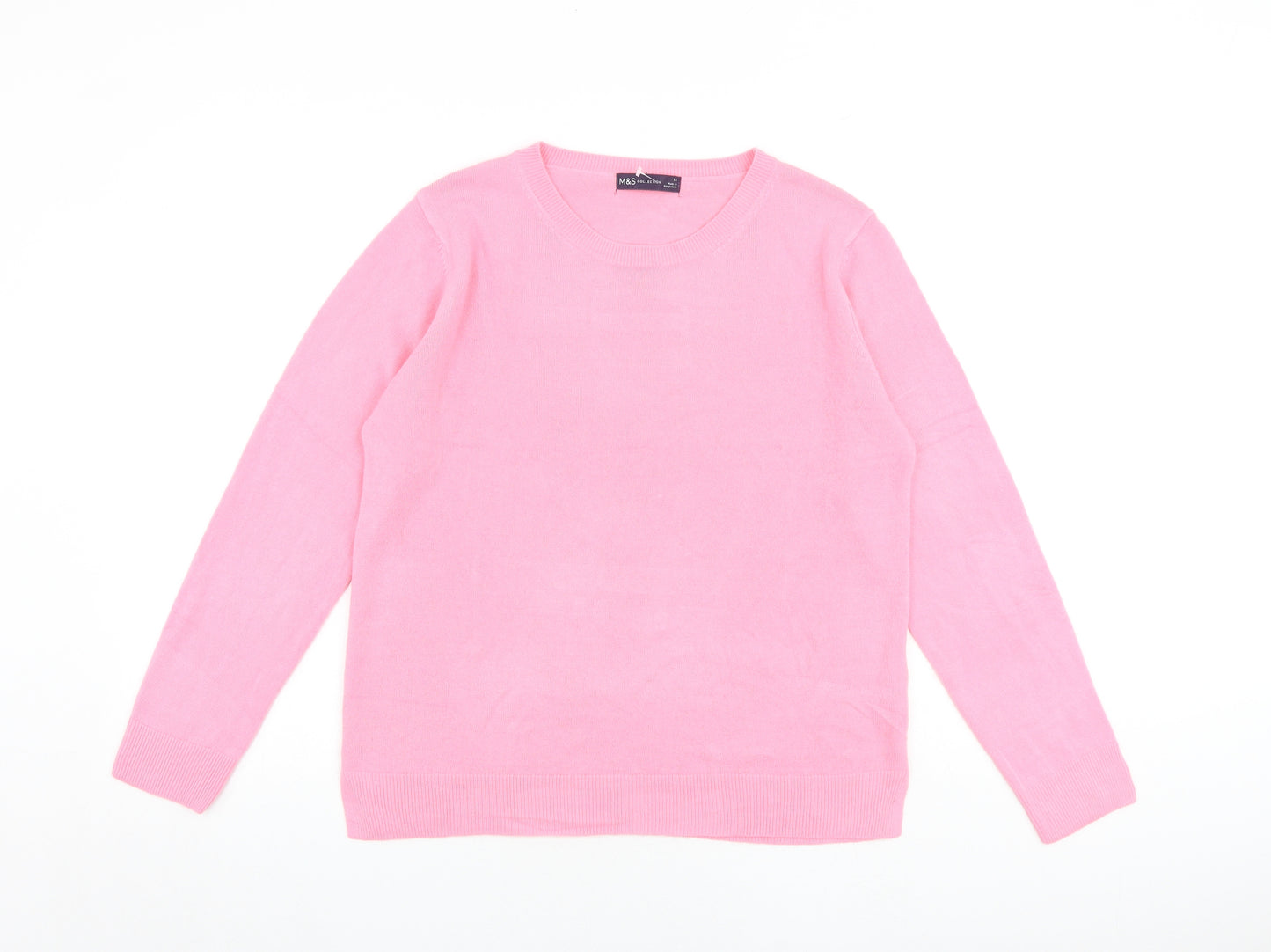 Marks and Spencer Womens Pink Round Neck Acrylic Pullover Jumper Size 14