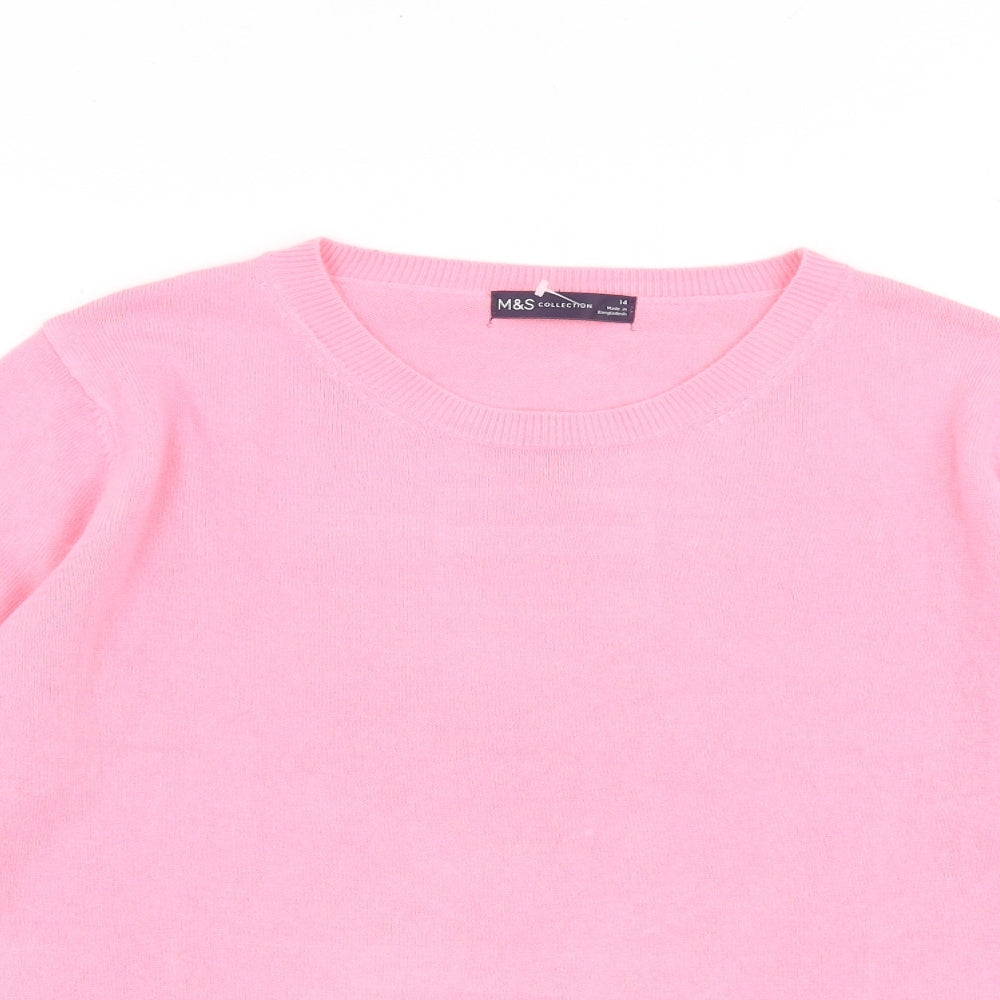 Marks and Spencer Womens Pink Round Neck Acrylic Pullover Jumper Size 14