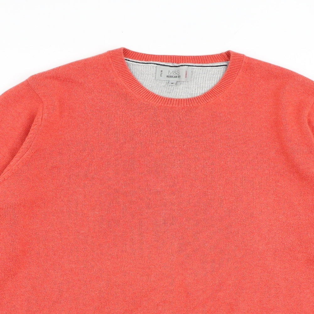 Marks and Spencer Mens Orange Round Neck Acrylic Pullover Jumper Size M Long Sleeve