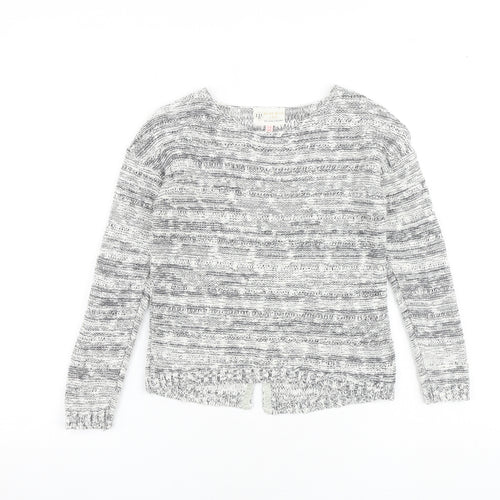 Marks and Spencer Girls Grey Round Neck Geometric Cotton Pullover Jumper Size 5-6 Years Pullover